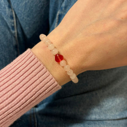 Bracciale Cuore Quarzo Rosa 6mm