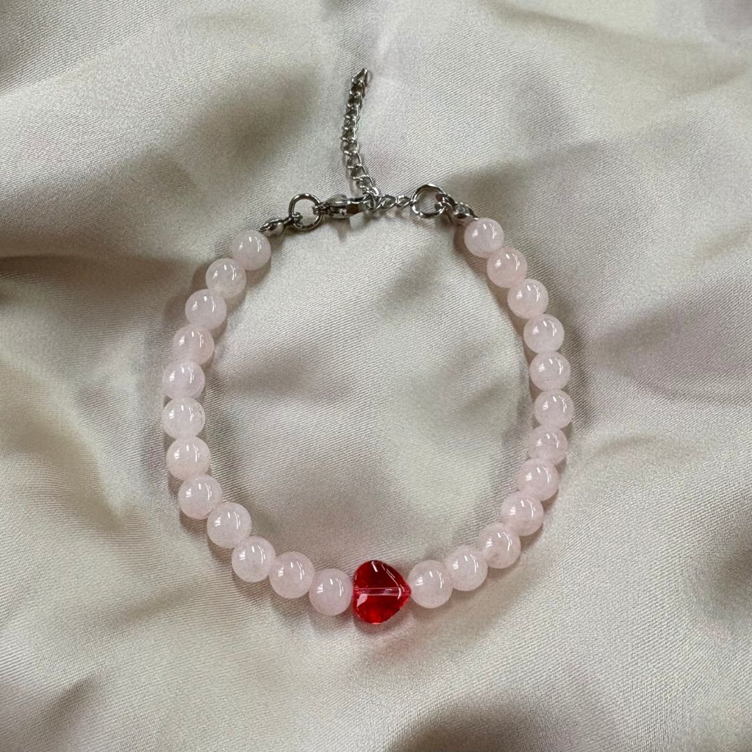 Bracciale Cuore Quarzo Rosa 6mm