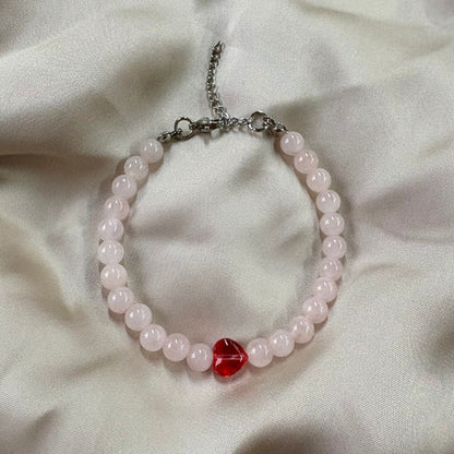 Bracciale Cuore Quarzo Rosa 6mm