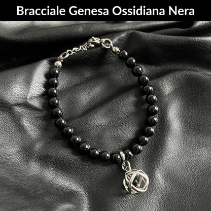 Bracciale Pietra Naturale & Charm Genesina Ossidiana Nera