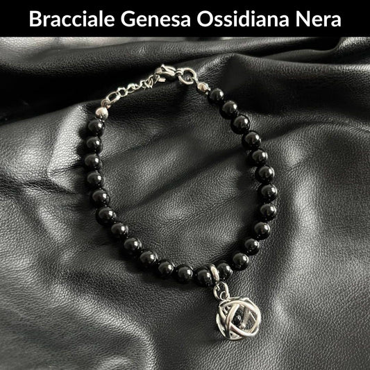 Bracciale Pietra Naturale & Charm Genesina Ossidiana Nera