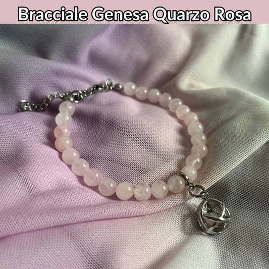 Bracciale Pietra Naturale & Charm Genesina Quarzo Rosa