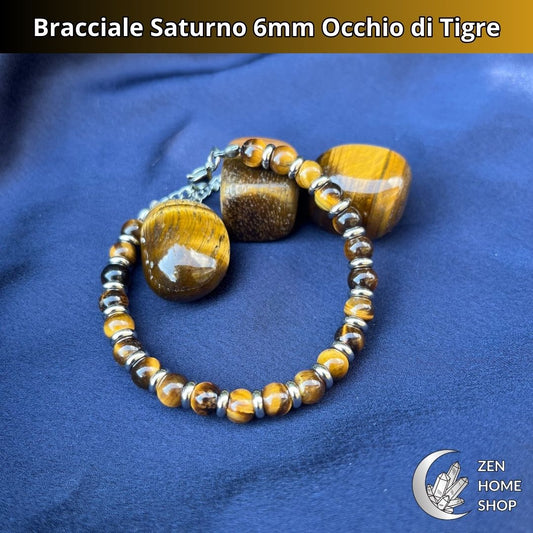 Bracciale Saturno con pietre naturali Occhio di Tigre da 6 mm