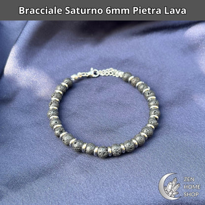 Bracciale Saturno pietra lava da 6 mm