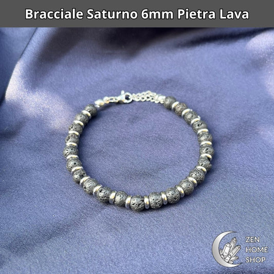 Bracciale Saturno pietra lava da 6 mm