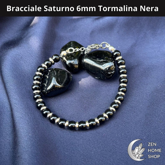 Bracciale Saturno Tormalina Nera da 6 mm