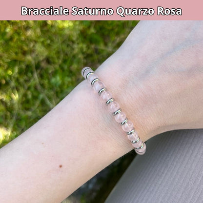 Bracciale Saturno Quarzo Rosa da 6 mm
