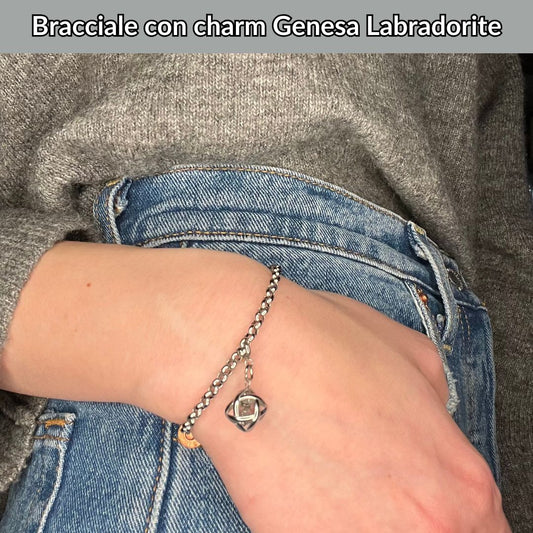 Bracciale Catenina in Acciaio & Charm Genesina Labradorite