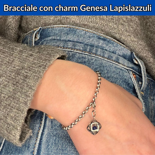 Bracciale Catenina in Acciaio & Charm Genesina Lapislazzuli