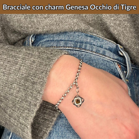 Bracciale Catenina in Acciaio & Charm Genesina Occhio di Tigre