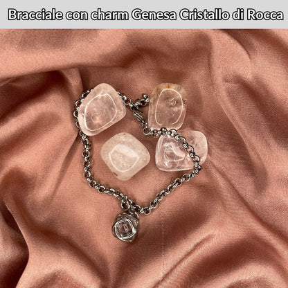 Bracciale Catenina in Acciaio & Charm Genesina Cristallo di Rocca