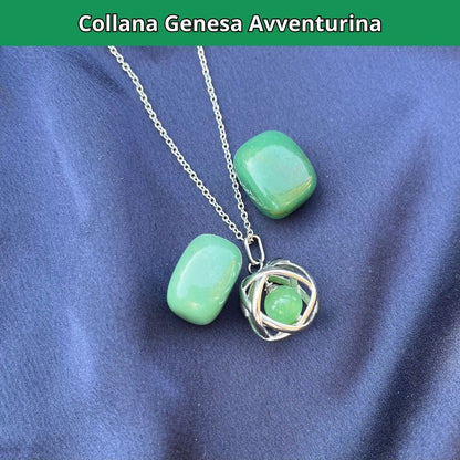 Collana Regolabile Genesa Avventurina Verde (Acciaio Inox)
