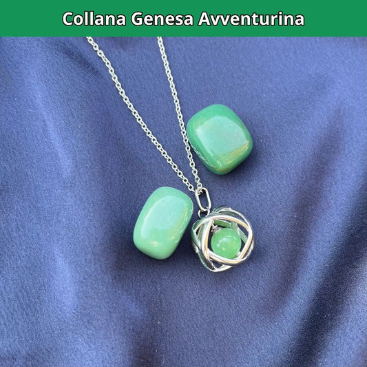 Collana Regolabile Genesa Avventurina Verde (Acciaio Inox)