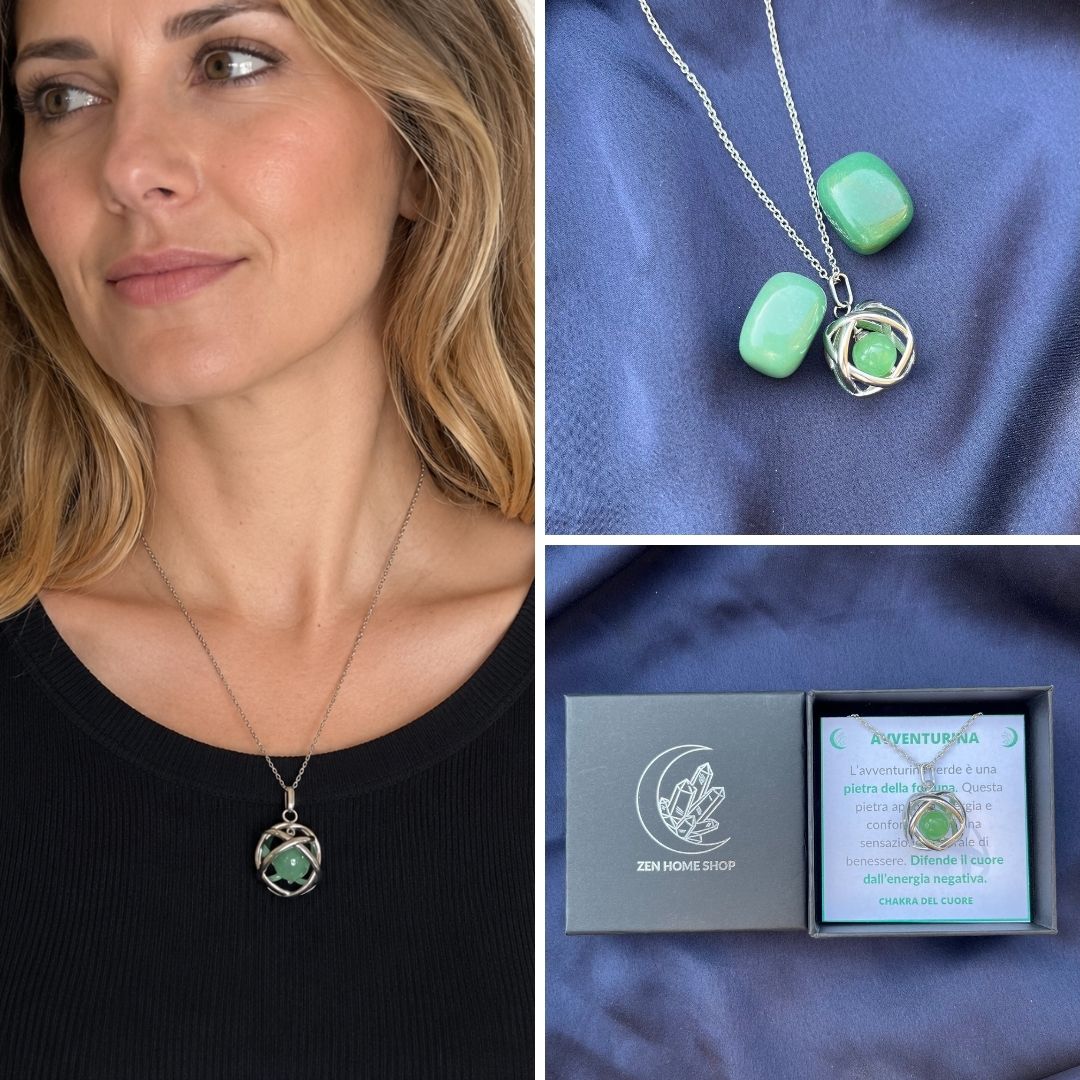 Collana Genesa Avventurina Verde (Acciaio Inox)