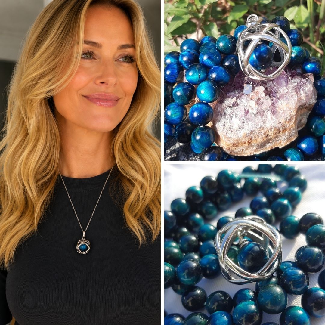 Collana Genesa Occhio di Tigre Blu (Acciaio Inox)