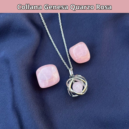 Collana Genesa Quarzo Rosa (Acciaio Inox)