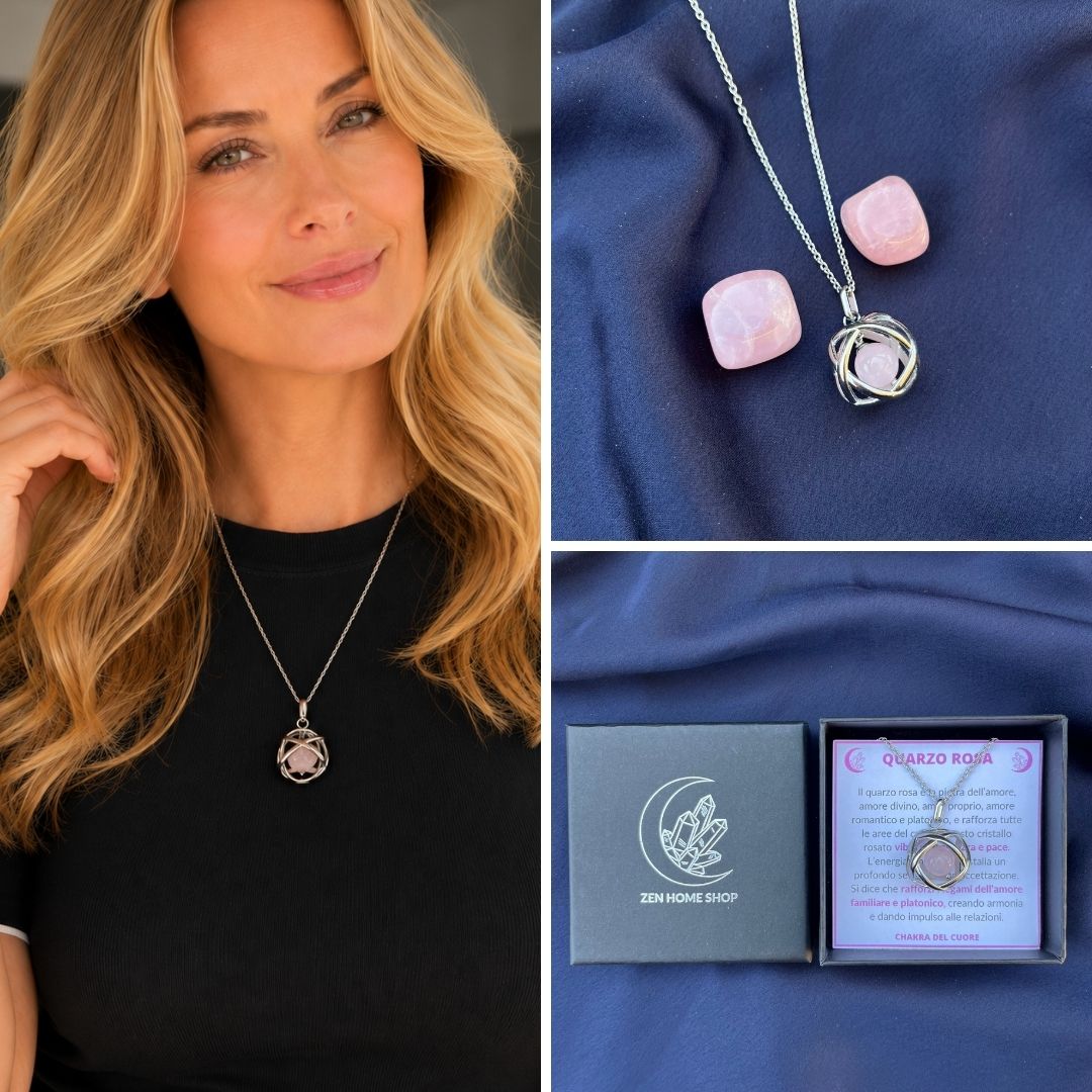 Collana Genesa Quarzo Rosa (Acciaio Inox)