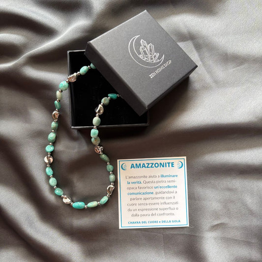 Collana Luce Argento Pietra Naturale Amazzonite
