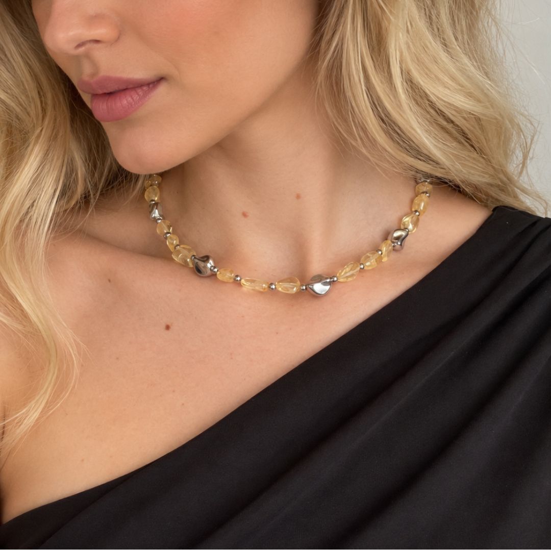 Collana Luce Argento Pietra Naturale Quarzo Citirno