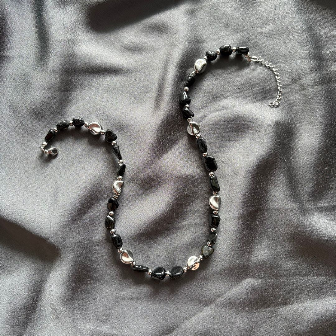 Collana Luce Argento Pietra Naturale Tormalina Nera