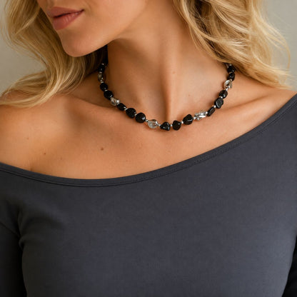 Collana Luce Argento Pietra Naturale Tormalina Nera