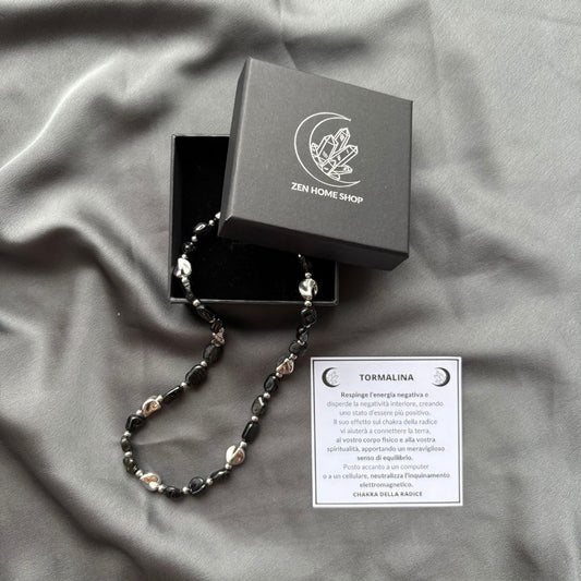 Collana Luce Argento Pietra Naturale Tormalina Nera