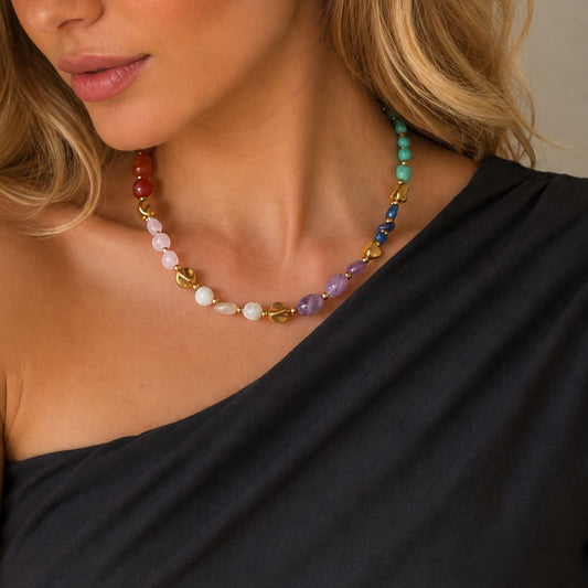 Collana Arcobaleno Oro con Pietre Naturali
