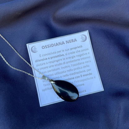 Collana pietra naturale petalo in Ossidiana Nera