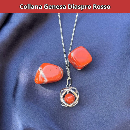 Collana Regolabile Genesa Diaspro Rosso (Acciaio Inox)