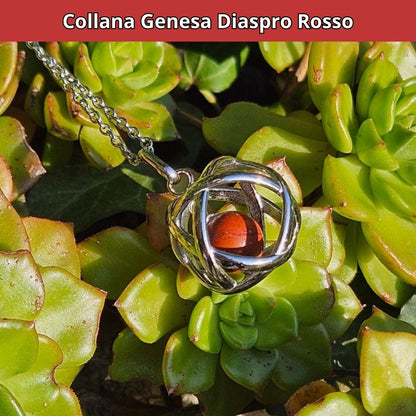 Collana Regolabile Genesa Diaspro Rosso (Acciaio Inox)