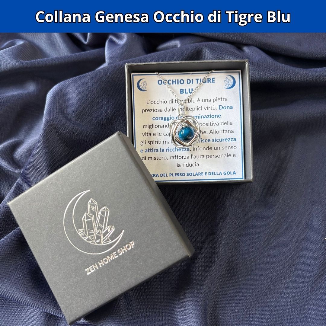 Collana Genesa Occhio di Tigre Blu (Acciaio Inox)