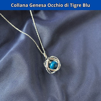 Collana Genesa Occhio di Tigre Blu (Acciaio Inox)