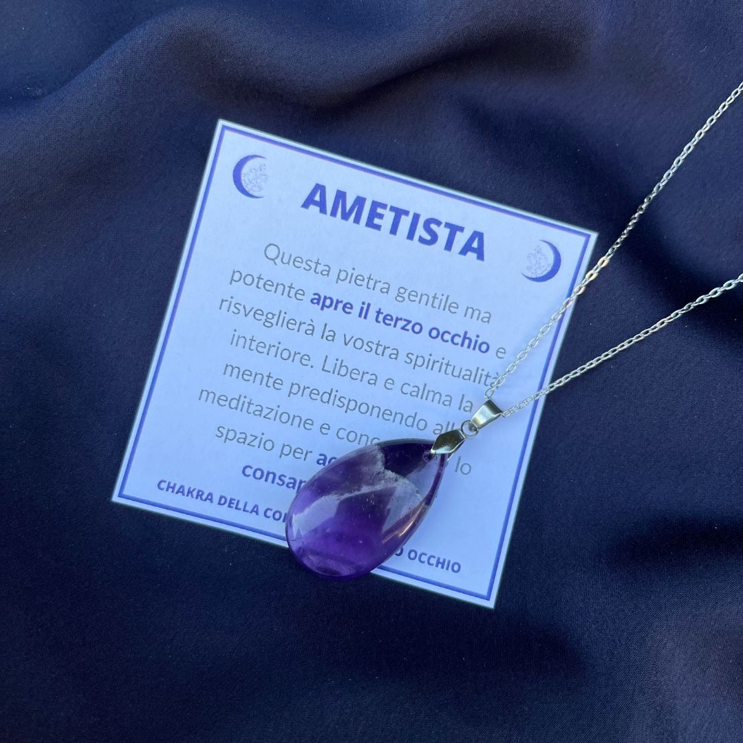 Collana pietra naturale petalo in Ametista