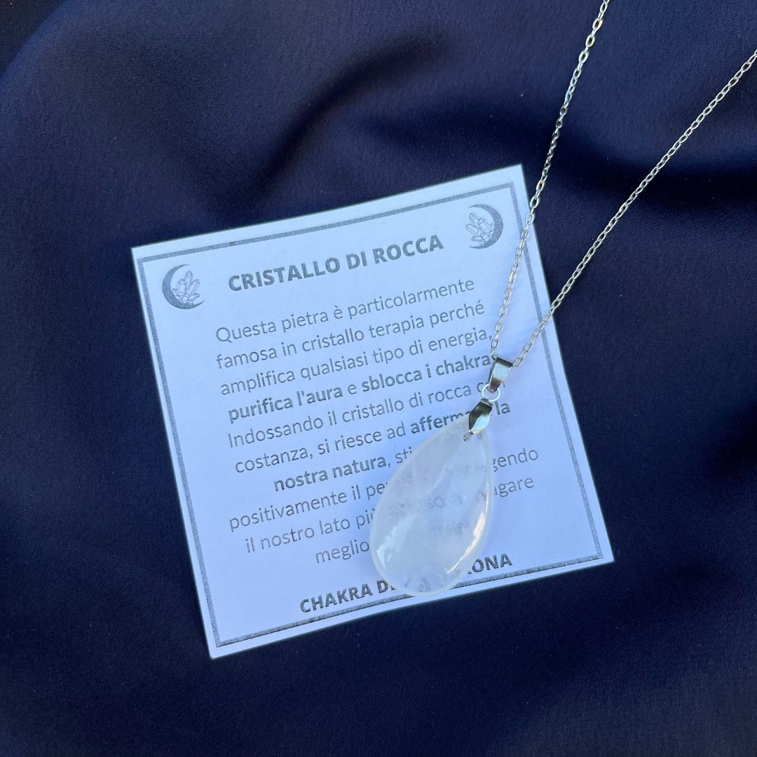 Collana pietra naturale petalo in Cristallo di Rocca
