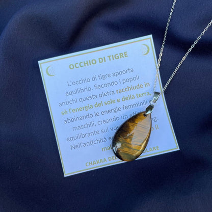 Collana pietra naturale petalo in Occhio di Tigre