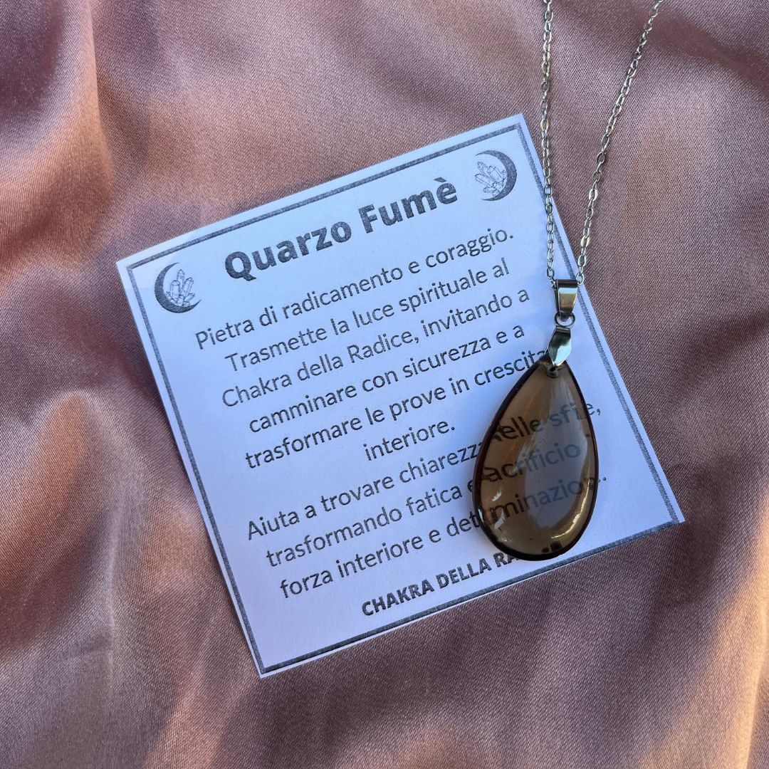Collana pietra naturale petalo in Quarzo Fumè