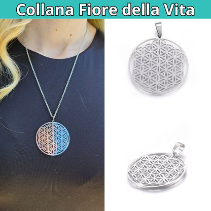 Collana Regolabile Fiore della Vita grande 3,7 cm (acciaio inox)