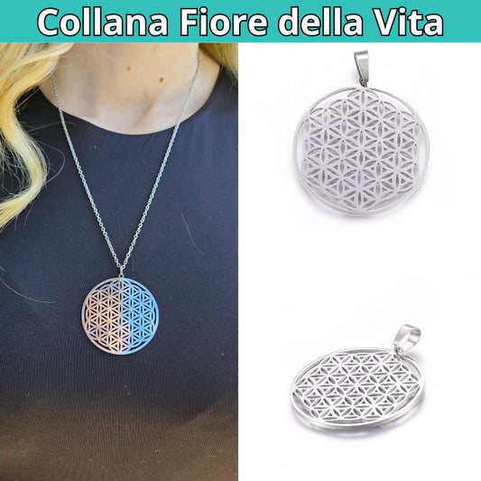 Collana Regolabile Fiore della Vita grande 3,7 cm (acciaio inox)