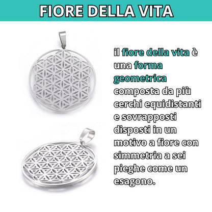 Collana Regolabile Fiore della Vita grande 3,7 cm (acciaio inox)