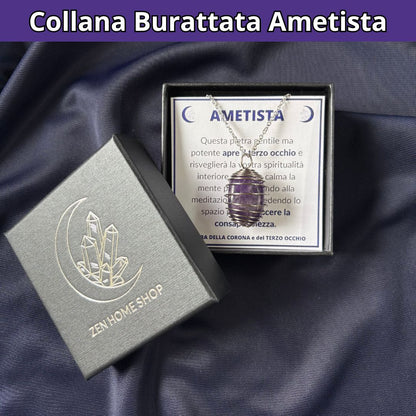 Collana Ametista Burattata con Spirale in Acciaio Inossidabile