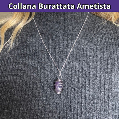 Collana Ametista Burattata con Spirale in Acciaio Inossidabile