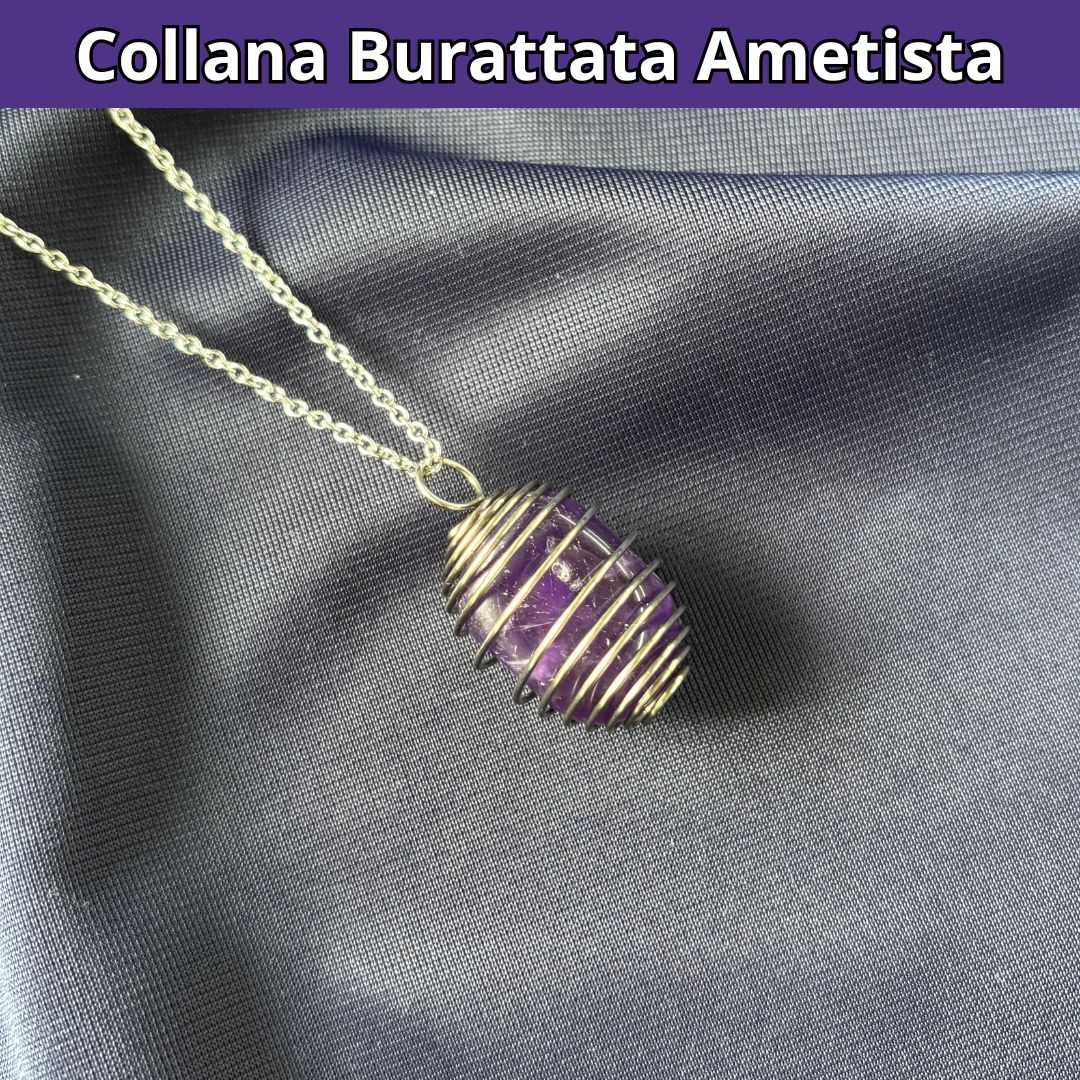 Collana Ametista Burattata con Spirale in Acciaio Inossidabile
