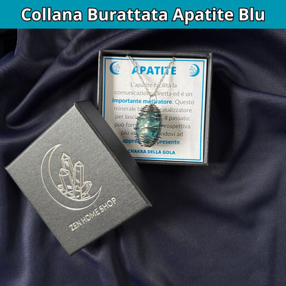 Collana Apatite Burattata con Spirale in Acciaio Inossidabile