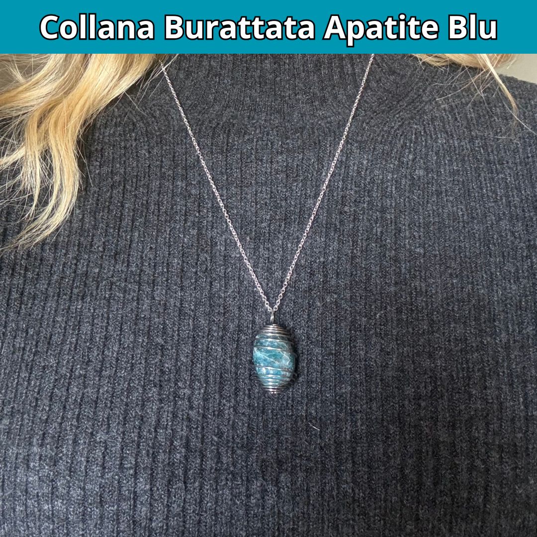 Collana Apatite Burattata con Spirale in Acciaio Inossidabile
