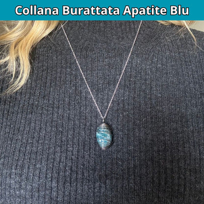 Collana Apatite Burattata con Spirale in Acciaio Inossidabile