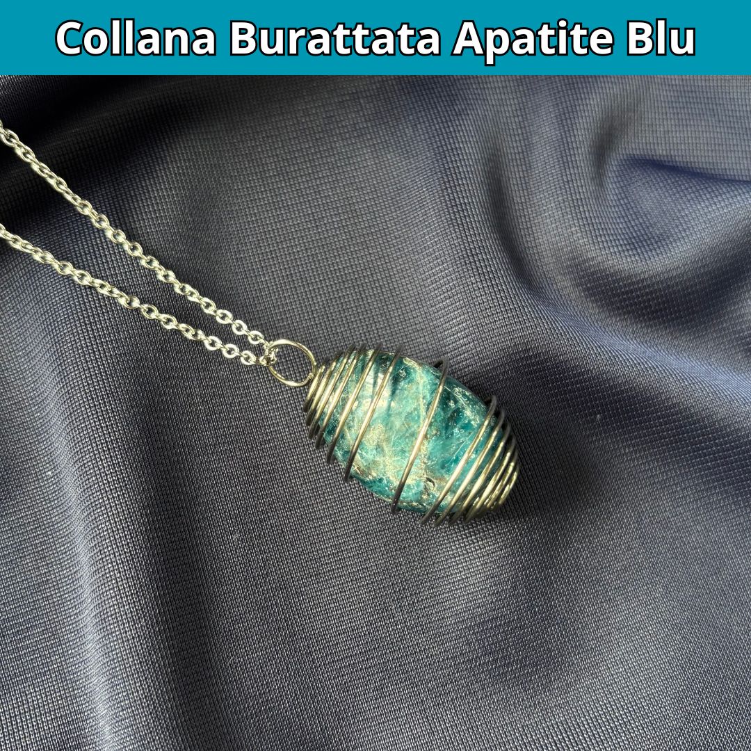 Collana Apatite Burattata con Spirale in Acciaio Inossidabile