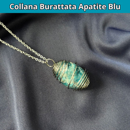 Collana Apatite Burattata con Spirale in Acciaio Inossidabile