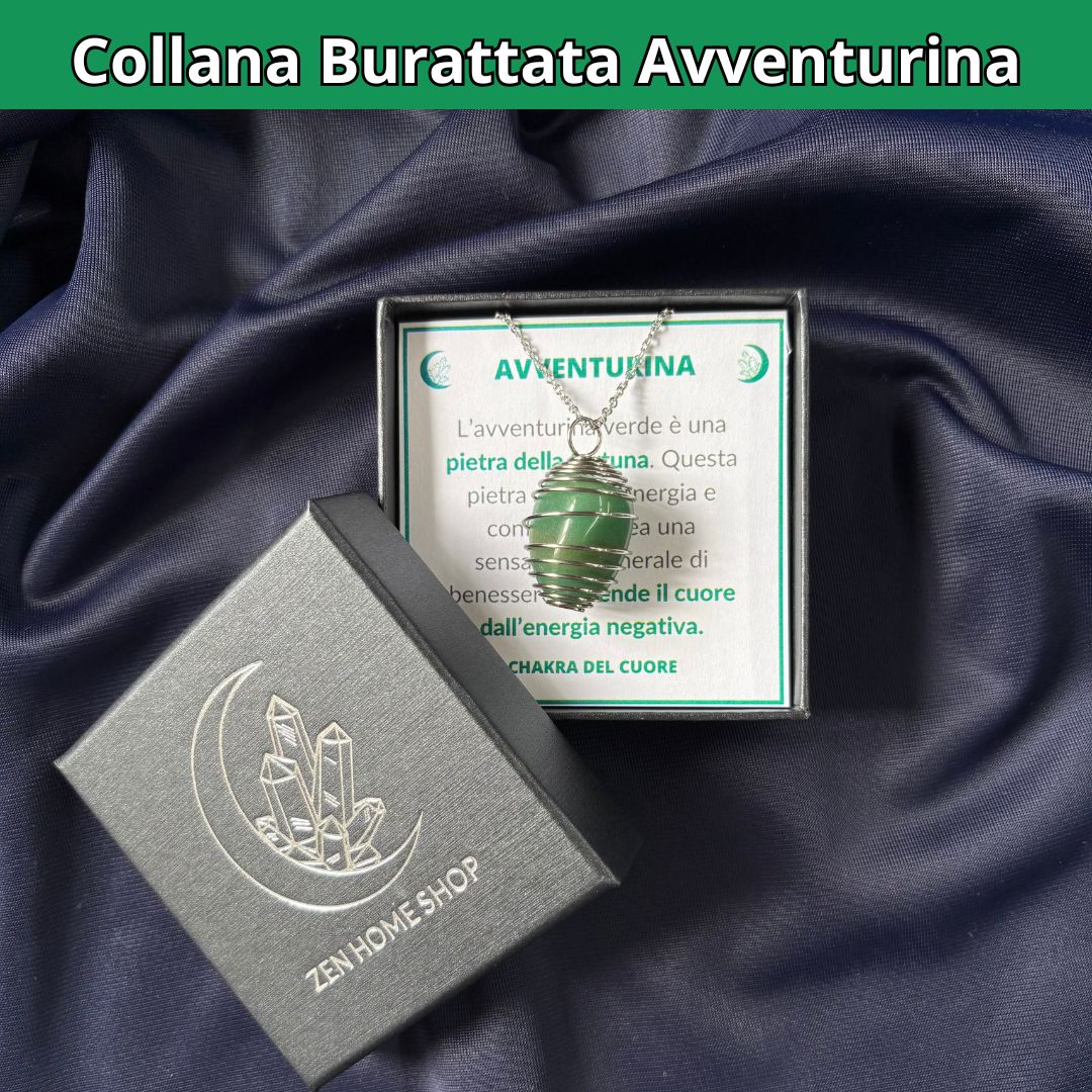 Collana Avventurina Burattata con Spirale in Acciaio Inossidabile