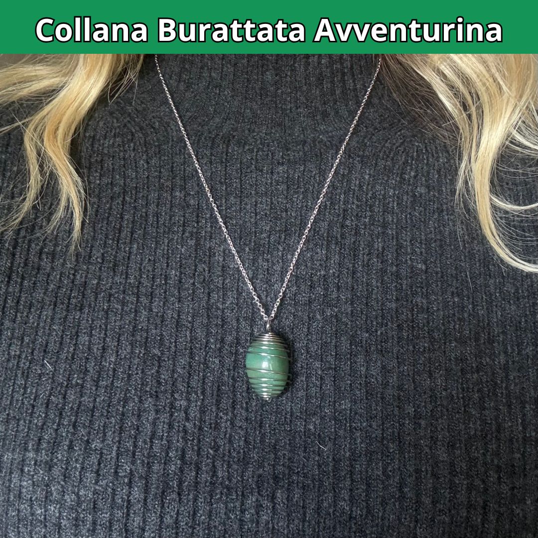 Collana Avventurina Burattata con Spirale in Acciaio Inossidabile
