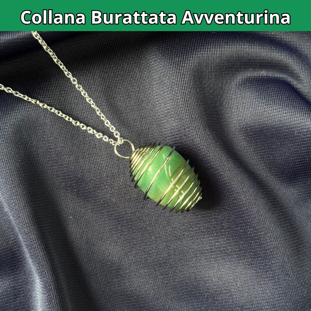 Collana Avventurina Burattata con Spirale in Acciaio Inossidabile
